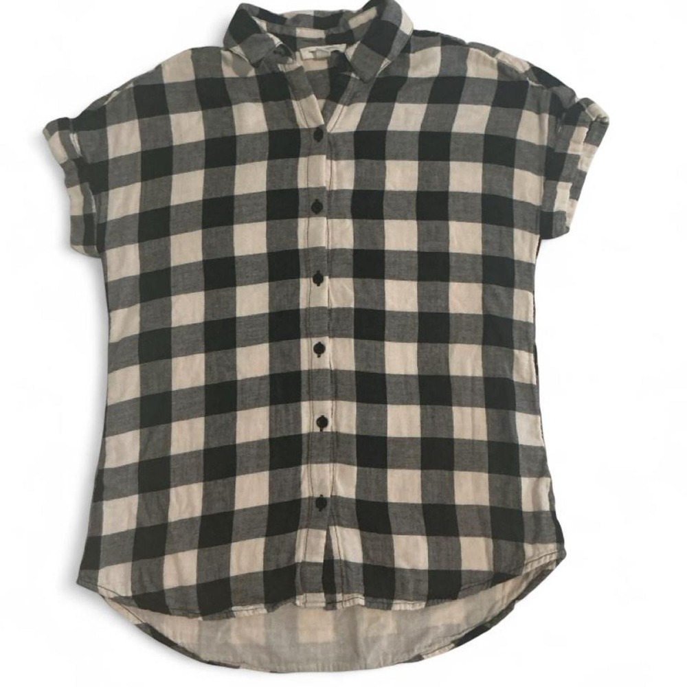 Buffalo Plaid‎ Button Down Shirt Womens Black White Casual